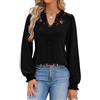 heekpek Camicetta da Donna a Maniche Lunghe | Scollo a V, Pizzo Camicetta, Polsini Elasticizzati con Volant, Vestibilità Ampia, Primavera, Autunno