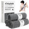 Yiclick Spugna Doccia, Set da 3 in Fibra Vegetale, Scrub Corpo Esfoliante, Spazzola Lunga per Schiena, Accessorio Bagno Riutilizzabile ad Asciugatura Rapida, Detersione, Pelle Liscia, Donna e Uomo