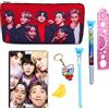KOBBET® Set di cancelleria per bambini BT-21, set di cancelleria per bambini, 7 pezzi, motivo: squadra dell'esercito, portachiavi BTS Diario Deisgner Eraser Scala/righello per la scuola per bambini