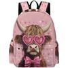 TPISLI Zainetti Highland Cattle Pink Bambina 8 Anni Zaino Scolastico Bull Print Alunni 9 Anni, Backpack Leggero Resistente Ritorno a Scuola Tempo Libero Outdoor Viaggio