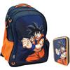 PRESTIGE & DELUXE Zaino Scuola compatibile con Dragonball Tondo 3 Scomparti zip per bambini primaria media + astucco 2 piani zip + kit penne