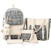 Hotainoys Set di 5 zaini carini per ragazze, zaino preppy scozzese con ciondolo con stemma, borsa per libri in tela leggera, nero, preppy