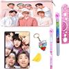 KOBBET® Set di cancelleria per bambini BT-21, set di cancelleria per bambini, 7 pezzi, motivo: squadra dell'esercito, portachiavi BTS Diario Deisgner Eraser Scala/righello per la scuola per bambini