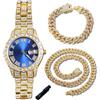 genkigold Orologio con Diamanti per Ragazzi - Quadrante Rotondo 42mm con Numeri Romani in 3 Colori - Placcato in Oro 18K/Platino 20cm - Strumento di Regolazione, Può essere Abbinato a Catena Cubana