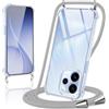Coiwxmoi Cover per Oppo Reno 15 pro con Cordino 6,32,Trasparente Custodia con Laccio Tracolla Corda Catena Cinghia,Ultra Morbido Silicone TPU Antiurto Case per Oppo Reno 15 pro, Grigio Chiaro