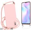 Vauki Custodia per Xiaomi Redmi 9AT / Redmi 9A Cover con Cordino, Rosa Silicone Antiurto TPU Morbido Case Corda Collana Necklace Regolabile con Catena Ultra Sottile Cover per Redmi 9A /Redmi 9AT 6.53