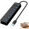 Telaryn Hub USB 3.0 7 porte, Multipresa USB 7 Porte USB 3.0, Interruttori Indipendenti E LED, Splitter Multiporta per Pc, Mac E Linux, Trasferimento Dati Ultra Veloce 5Gbps, Cavo 120 Cm