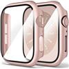 Mugust 2 Pezzi Cover per Apple Watch SE 3/2/1 /Series 6 5 4 40mm Vetro Temperato Pellicola Protettiva,PC Rigido Case Protettiva Ultrasottil Custodia, Oro rosa*2