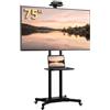 HOMCOM Supporto TV da Pavimento da 32-75 Pollici LCD/LED VESA 400x600 mm | Carrello Porta TV, con Ruote a Freno, Altezza Regolabile, Ripiano Multimediale, Ripiano per Telecamera, Carico 50 kg, Nero