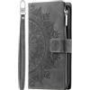 BLOTECH Zip Tasca con Cerniera Custodia a portafoglio per Motorola MOTO G84 Flip Cover con chiusura magnetica,con cerniera 8 scomparti per carte di credito Cinturino da Polso Goffrato Fiore Cover Grigio