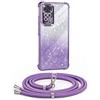 Mkej Glitter Cover per Xiaomi Redmi Note 14 Pro 5G Cover con Cordino, Antiurto in Morbido TPU Ultra Sottile Lucida Paillettes Custodia con Regolabile Collana per Regolabile Collana, Viola