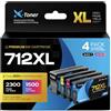 X-Toner 712XL Cartuccia d'inchiostro per HP 712 712XL per T650 T630 T250 | per HP 3ED71A 3ED70A 3ED68A 3ED67A 3ED69A Compatibile con HP DesignJet T650 T630 T250 T230 (Nero Magenta Giallo Ciano)