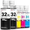 SubliPlus+ 31 flaconi di ricarica di inchiostro 32XL, compatibili con stampanti HP Smart Tank 5105 5106 5107 5108 7000 7005 7006 7305 7306 7605, 310 315 410 415 Series e altre (165 ml 32XL nero, 8 x 165 ml, 32