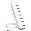 ONFINIO Hub USB 3.0, hub splitter USB a 7 porte con interruttori on/off e luci individuali, cavo lungo 1 m, compatibile con MacBook, laptop, Surface Pro, PS4, PC, unità flash, HDD mobile, bianco