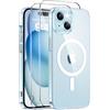 Qasyfanc Magnetica Cover per iPhone 15, Trasparente | Compatibile con MagSafe,con 2 Pezzi Vetro Temperato Pellicola, Cover Clear Slim Fit Antiurto Militare Antigiallo