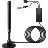 loxeu Antenna TV Interior Potente, 2026 Antenna TV Interno con Amplificatore di Segnale Intelligente, Antenna Indoor TNT Potente Ricezione 360° Portata 600km, 4K HD/1080P Canali Gratuiti, Blu