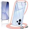 Coiwxmoi Cover per Oppo Reno 15 pro con Cordino 6,32,Trasparente Custodia con Laccio Tracolla Corda Catena Cinghia,Ultra Morbido Silicone TPU Antiurto Case per Oppo Reno 15 pro, Oro Rosa