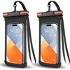 PEDVSTY 2 custodie impermeabili per telefono, IPX8, custodia subacquea per iPhone 15, 14, 13 Pro Max Plus, Galaxy S24, S23 Pixel 8a, 7a fino a 8 pollici, borsa asciutta per accessori da crociera in