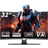Gawfolk Monitor Gaming Curvo 32 Pollici 120Hz, Schermo PC 4K 3840x2160 1500R, Pannello VA, Anti‑Luce Blu, Inclinazione Regolabile, Altoparlanti Integrati, Porte HDMI DisplayPort, Compatibile VESA 100 x 100 mm