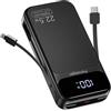 zamxueyo Power Bank 25800 mAh 22,5W con cavi incorporati, Batteria Esterna Ricarica Veloce PD3.0 QC4.0, USB-C bidirezionale, Display LCD, caricatore portatile per iPhone e Android