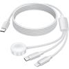 RAVIAD 3 in 1 Caricatore Apple Watch per Apple Watch, USB C, Lightning 1.2M | Cavo USB Multiplo per iWatch Ultra/SE/11/10/9/8/7/6/5/4/3/2/1, iPhone 17/16/15/14/13/12/11, Galaxy S26/S25/S24