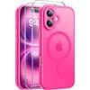 Qasyfanc Magnetica Cover per iPhone 16, Rosa | Compatibile con MagSafe,con 2 Pezzi Vetro Temperato Pellicola, Cover Clear Slim Fit Antiurto Militare Antigiallo