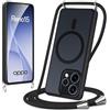 Knrlqim Magnetica Cover per Oppo Reno 15 5G con Cordino, Compatibile con Magsafe,Custodia con Laccio Collana Tracolla Corda,Traslucida Opaca Hard PC Sottile Antiurto Protettiva Case,Nero