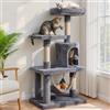 Klyvvo Albero per Gatti Alto 112 cm, Stabile, Base Grande, Grigio Fumo | Tiragraffi per Gatti, con Piattaforme, Ceste, Amaca, pali in sisal, palline, Ideale per gatti taglia grande da interno