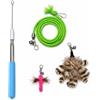 ZAYLUMO Set da pesca per gatti con asta telescopica in acciaio inox e 3 ciondoli, canna flessibile per gatti con piuma, giocattolo per insetti e corda di cotone, giocattolo interattivo per gatti da