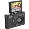 Plyisty Fotocamera Digitale, Video UHD 4K da 64 MP con Schermo Ribaltabile a 180, Zoom 16X, Messa a Fuoco Automatica AF, Anti-vibrazioni, modalità Bellezza, Lettore MP3, Fotocamera (BLACK)
