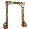 COSTWAY Arco da Giardino con 2 Fioriere, Pergola Esterno per Rampicanti | Pergolato Decorativo in Legno con 2 Grigliati e Tettuccio, per Matrimonio e Feste, 208 x 55 x 220 cm