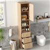 Rosebibi Armadio da bagno, 40 x 30 x 172 cm, pannello termico in PVC, motivo a righe verticali, tre cassetti, un corpo, due ripiani aperti, ripiani regolabili, colore legno naturale