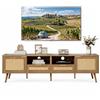 staronce Mobile TV basso con gambe in rattan e legno, 200 cm | Mobile TV con 2 cassetti, ante e piedini regolabili, per soggiorno, rovere e truciolato