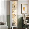 ZKIODV ZKODV 180cm Vetrina in vetro LED, Vetrinetta con 8 Ripiani, Ante in Vetro Temperato, 3 Colori di Luce, Ripiani Regolabili, Mobile Espositore Moderno per Soggiorno Cucina Bagno Ufficio (Bianco)
