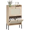 HOMCOM Scarpiera 12 paia stretta Boemia 60 x 23,7 x 99,5 cm quercia | Armadietto Scarpe, Ante in Rattan, 2 Cassetti Pieghevoli, Ripiani Regolabili, Ingresso, Corridoio