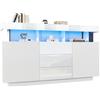 Azkoeesy Credenza moderno con 3 Cassetti e Striscia LED 140 cm, Bianco Lucido | Buffet, Mobile TV, 2 Ante Apertura a Pressione, Ripiani Regolabili, per soggiorno, Sala da Pranzo, Cucina,