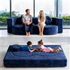 FIVIXIL Divano letto compresso disossato convertibile in memory foam con rivestimento rimovibile in tessuto rimovibile include 2 cuscini, blu: 200 x 100 cm