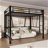 Rvjiahe Letto a soppalco, 140 x 200 cm, struttura in metallo, colore nero | Scala doppia, spazio aperto sotto il letto, senza materasso