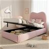 Autheria Letto singolo 90x200cm con rete a doghe,Letto imbottitoe con testiera imbottita,letto idraulico con contenitore,letto bambini velluto Rosa(Senza Materasso)