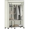 HOMCOM Armadio con 6 ripiani e ruote 103x43x162,5 cm Crema | Asta appendiabiti, cerniera, armadio in tessuto, armadio pieghevole, spogliatoio, camera da letto