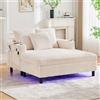 Soweiz Divano morbida chaise longue con portabevande laterali, porte USB, illuminazione LED integrata, per soggiorno, camera da letto, 142 x 128 x 85 cm (beige)