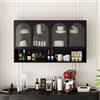 DACHETOU Armadietto da parete in vetro a quattro ante, 120 cm, in vetro grigio, per cucina, soggiorno, bagno, nero