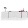 Mobili Fiver, Mobile Basso Cannettato Romina (183,6x36x44 cm), 4 Ante, Bianco, 183.6 cmx36 cmx44 cm, NF, Credenza Soggiorno Moderna, Made in Italy