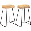 TEKGHUT Gavin - Sgabello da bar, 2 pezzi, in legno massello di mango | Design vintage, stabile fino a 110 kg, fatto a mano, stile industriale