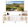 staronce Mobile TV basso con ante in rattan e maniglie dorate, 175 cm | Mobile TV e tavolino per TV con apertura push-to-open, vano portaoggetti e piedini in metallo, per soggiorno, bianco