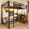 LPdorbe Letto a Soppalco in Metallo 140x200 cm con Scrivania, Scaffali, Guardaroba, Luce LED Calda e Stazione di Ricarica USB - Struttura Robusta - Ideale per Camera, Studio e Residenza Universitaria