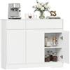 YOUDENOVA Credenza da 100 cm con 2 cassetti, 3 ante e ripiani, Bianca | Ripiani regolabili, ampio spazio per stoviglie e utensili da cucina, ideale per cucina, sala da pranzo o soggiorno