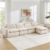 VILUXE Divano 4 posti con 1 sgabello in ciniglia beige | Divano modulare con seduta bassa, in ciniglia in schiuma 32D, per soggiorno, camera da letto, appartamento, coppie e famiglie