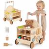 COSTWAY Carrello Primi Passi Legno Bambini, Giochi Montessori 12+ Mesi | 9 Attività Sensoriali, Scomparto Nascosto, Ruote Antiscivolo, Centro di Attività, Regalo Bambini e Bambine