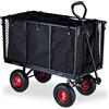 Relaxdays Carretto da Giardino, Carrello con Sponde Pieghevoli, Telo Estraibile, con Manico, Fino a 500 kg, Nero Rosso
